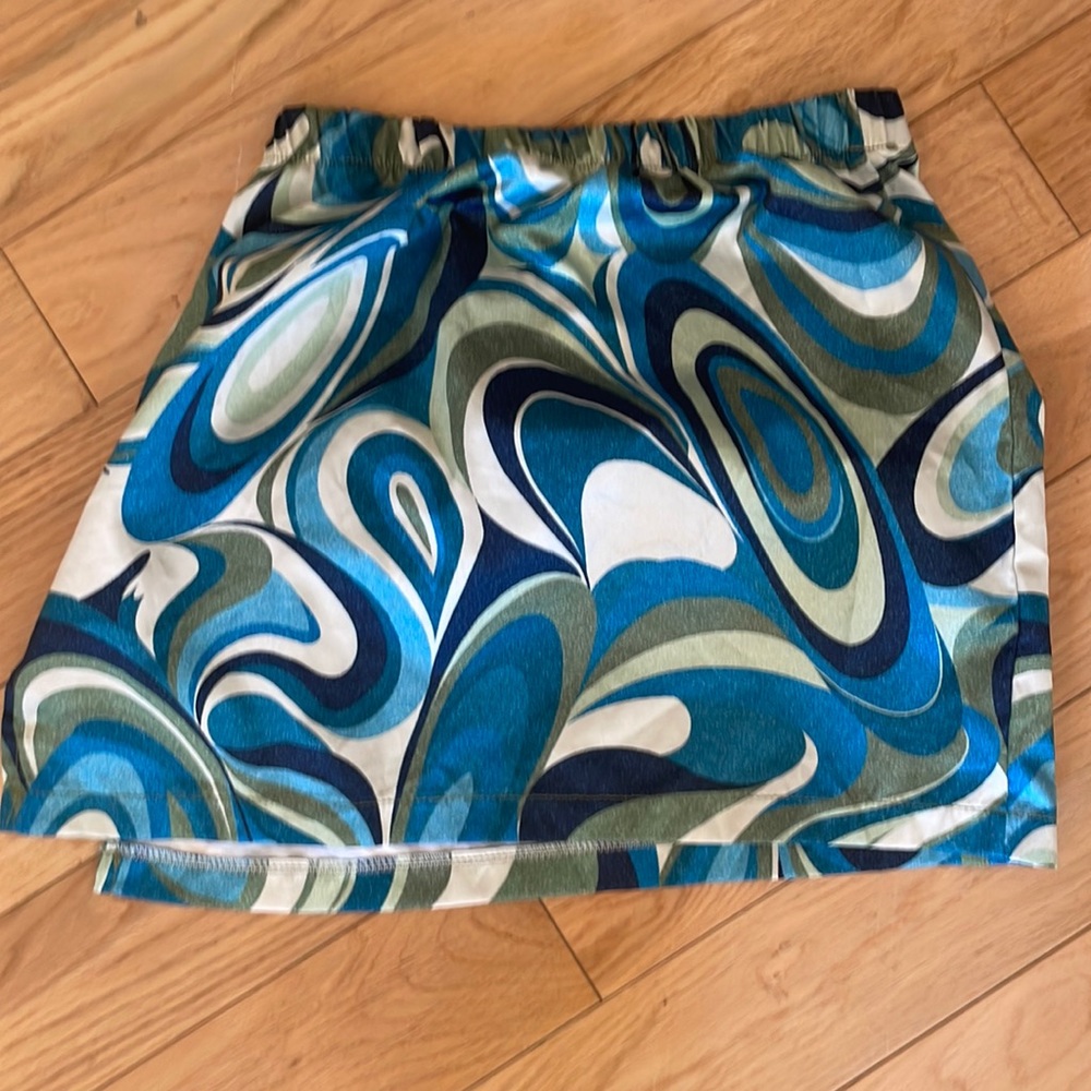 Funky Silky Green and Blue Mini-Skirt